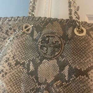 Tory Burch Snake Print Tote Bag - Black and Brown